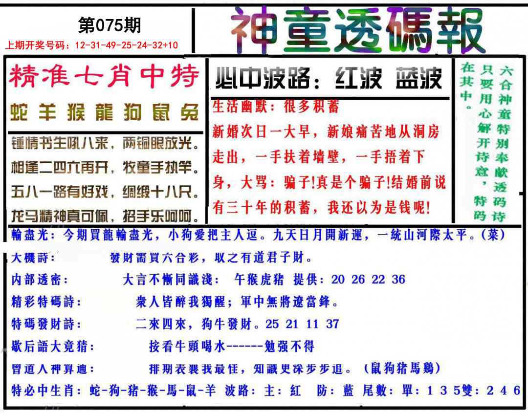075期神童透码报[图]